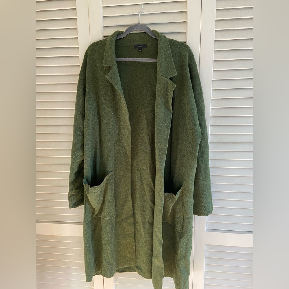 Jcrew Ella open-front long sweater/blazer in olive green